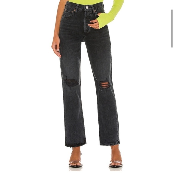 AGOLDE 90s Pinch Waist Jeans Howl Black Straight Leg Distressed Aritzia  25 - Picture 11 of 15